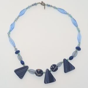 Blue Glass Bead Necklace with Triangular Accents Goodall Teresa